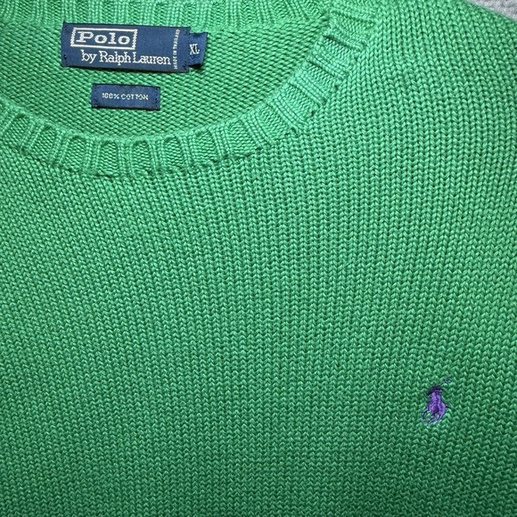 Polo Ralph Lauren Sweater Mens XL Polo Green Knit Cotton Purple Polo Vintage - Picture 1 of 7